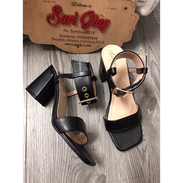 ẢNH THẬT SANDAL NỮ MỘT BẢN TRƠN GÓT TRỤ CAO 5P ĐAI KHÓA SANG CHẢNH A90
