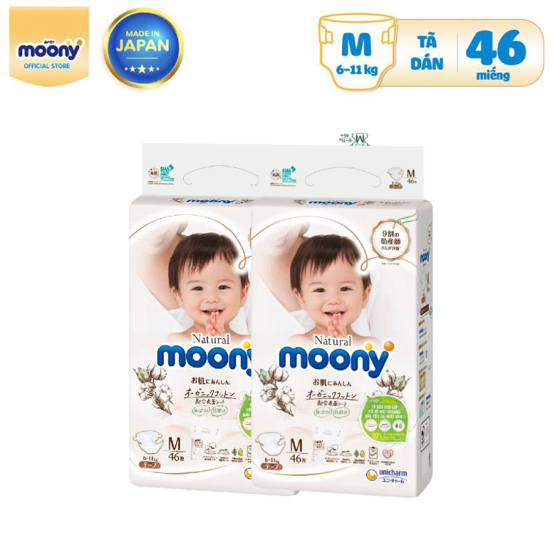 Combo 2 Tã dán Moony Natural siêu cao cấp NB63/S58/M46/L38