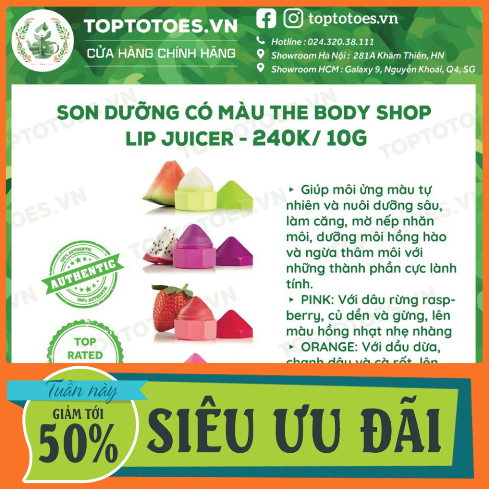 CHỈ CÒN HÔM NAY Son dưỡng có màu The Body Shop Lip Juicer dưỡng môi căng hồng, ngừa thâm SALE SẬP SÀN