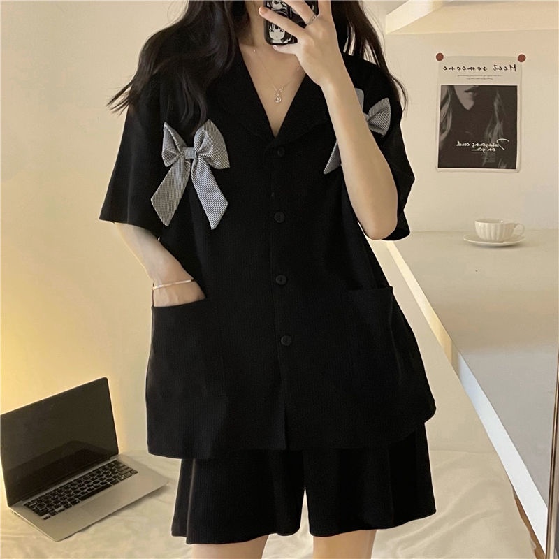 Bộ Đồ Ngủ Ngắn Tay In Họa Tiết Đơn Giản Thời Trang Hàn Quốc