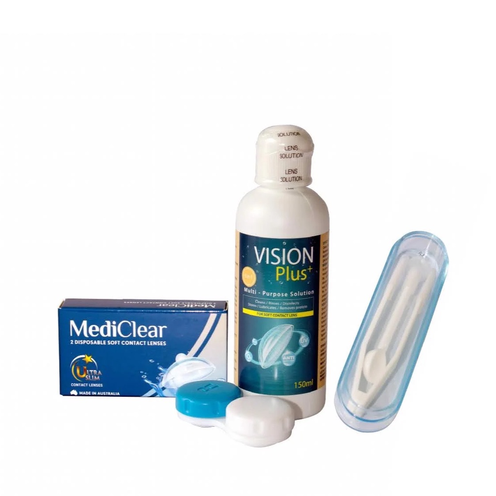 [Combo I] Một Cặp Kính Áp Tròng Australia Cận Thị Mediclear 3 Tháng ( 1.00 - 15.00 độ) + Nước Ngâm + Nhíp Đeo Lens