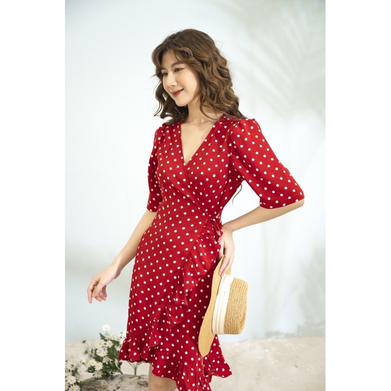 [Mã FATHANG5 giảm 10K đơn 50K] Đầm chấm bi vạt chéo thắt eo | BigBuy360 - bigbuy360.vn