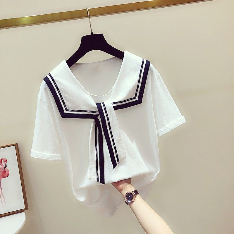 Áo Sơ Mi Cotton Cổ Thủy Thủ Phong Cách Preppy Hàn Quốc
