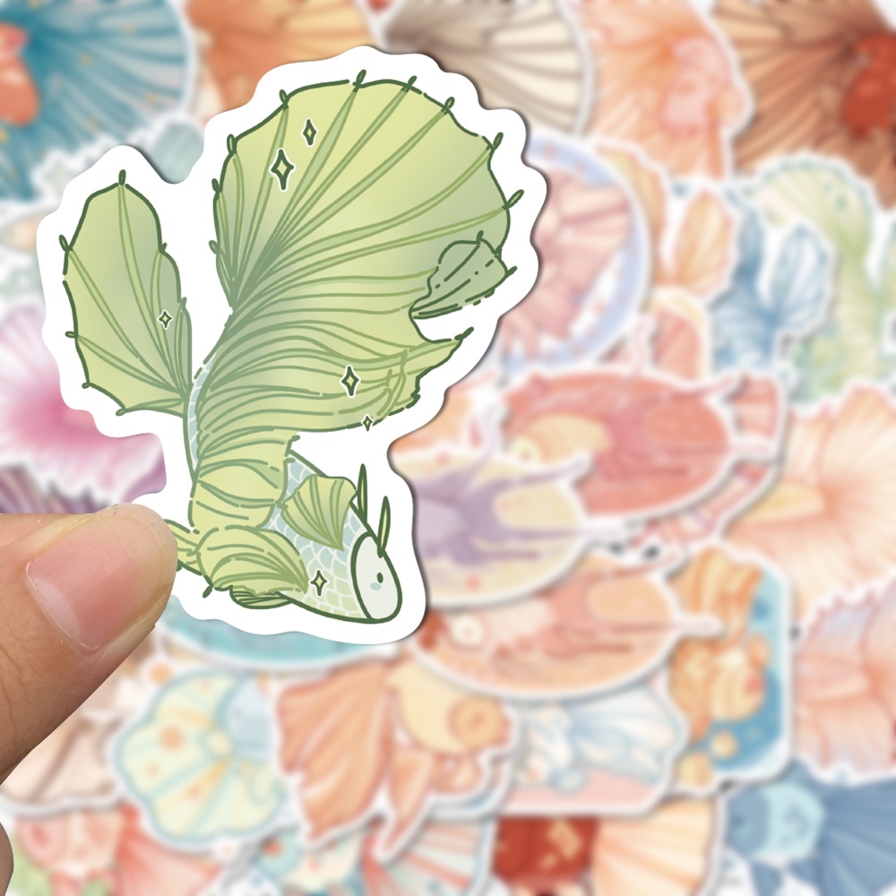 Bộ 50 Miếng Dán Trang Trí Laptop Chống Thấm Nước Hình Cá Hoạt Hình Dễ Thương