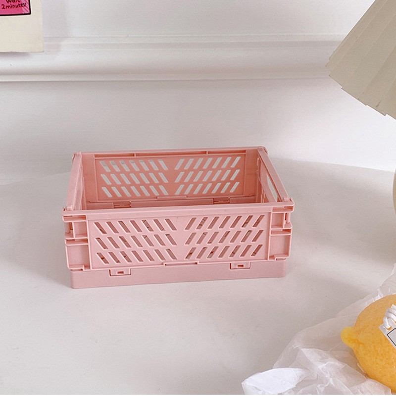 Mini Folding Plastic Storage Box Student Desktop Organizing Handbook Tape Stationery Skin Care Storage Basket My living