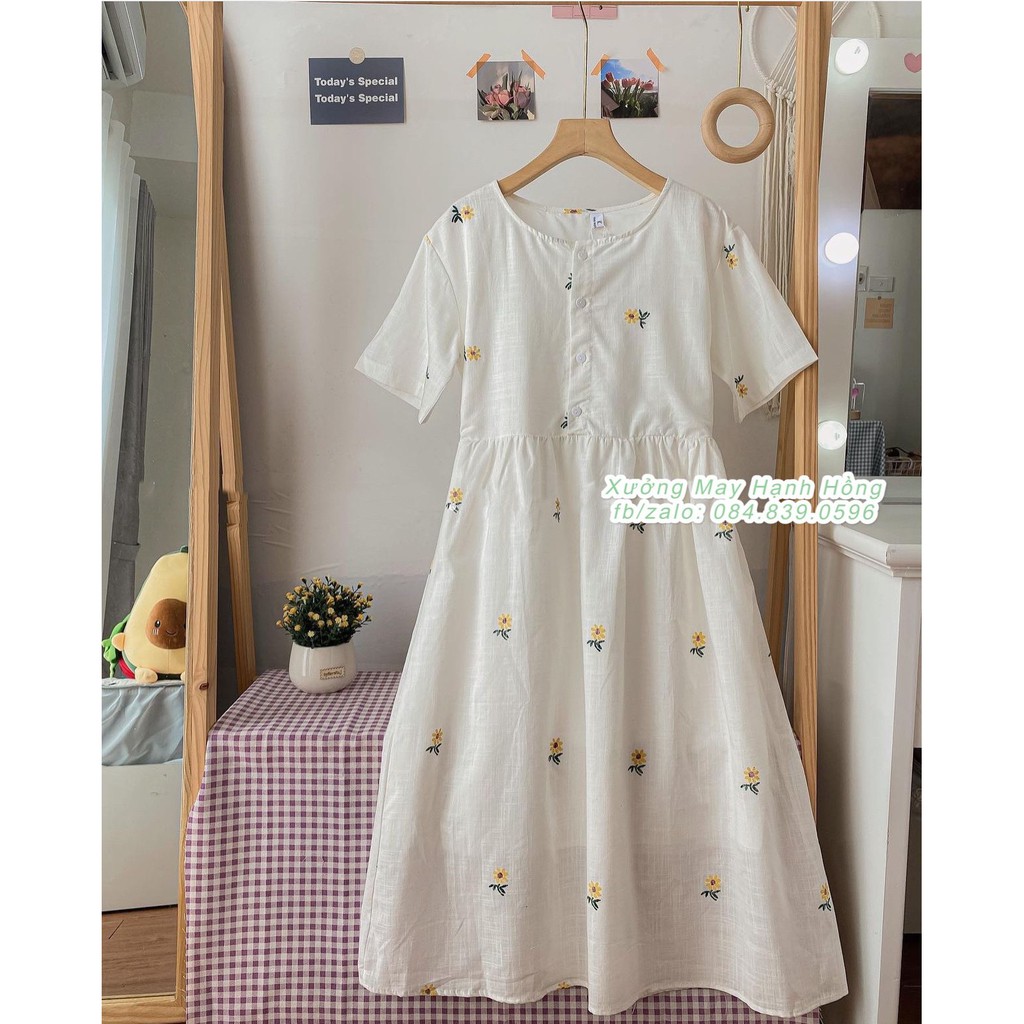 Váy babydoll hoa cúc ngắn tay Ulzzang, Váy hoa nhí dáng dài nữ | BigBuy360 - bigbuy360.vn