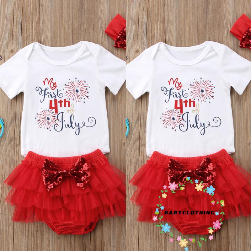 ღWSVღ2018 Hot fashion Baby Girls My First 4th of July Romper+Tutu Shorts+Headband 3Pcs Set Outfits