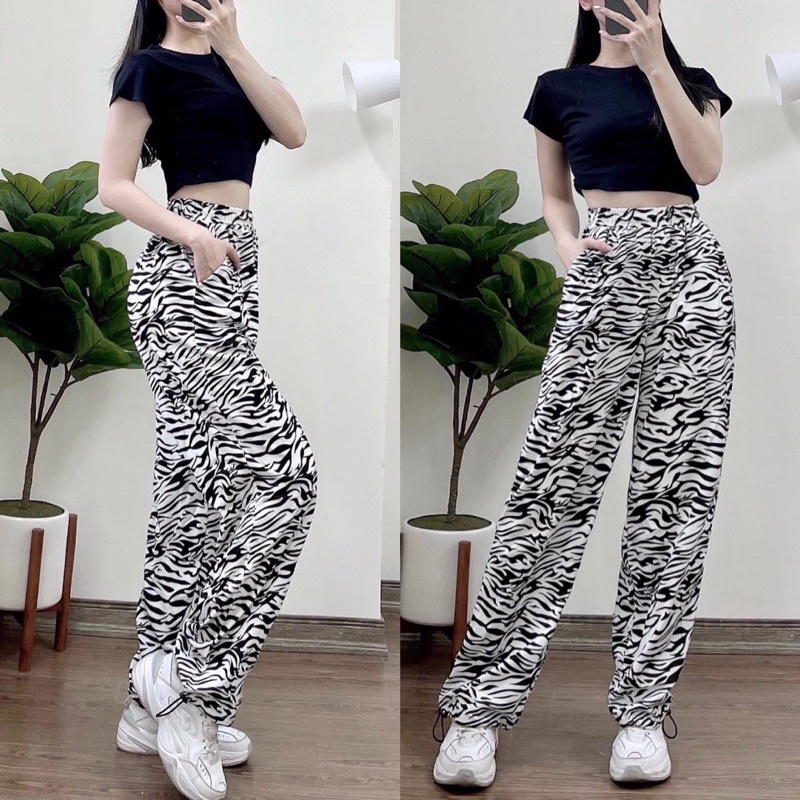 Bộ Áo CropTop Body Trơn Quần Dây Rút Caro-Sọc Vằn Ảnh Thật