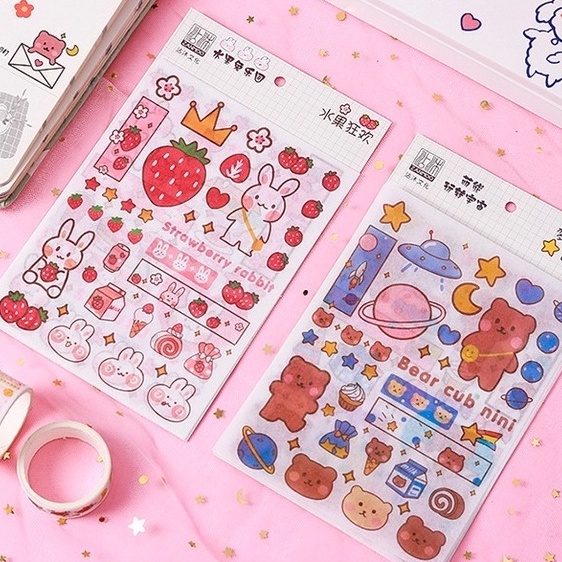 Set 4 Miếng Sticker cute dán laptop, hình dán mũ bảo hiểm, điện thoại, vali