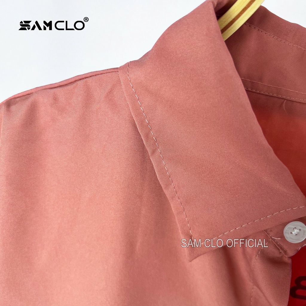 Áo sơ mi nữ tay lỡ SAM CLO cổ bẻ tay ngắn có túi freesize form rộng HÌNH YELLOW FLICKER BRAND