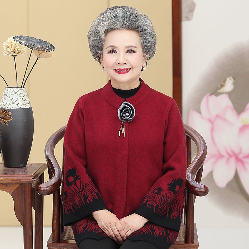 Quần áo phụ nữ trung niên và cao tuổi 60-70 80 mẹ mặc khoác dệt kim bà ngoại mùa thu