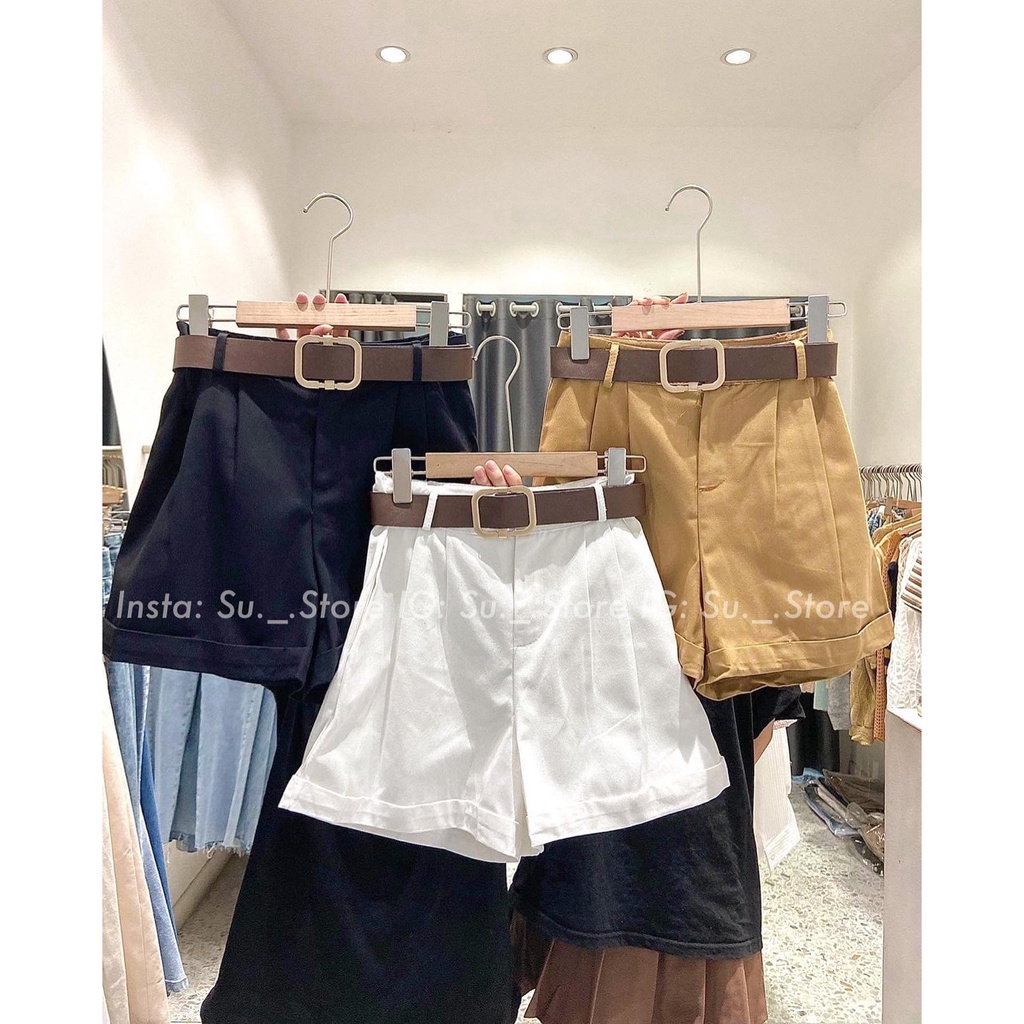 Quần sooc thô xắn gấu kèm đai Q433 SUSTORE