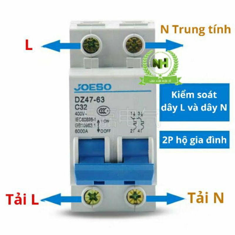 Aptomat JOESO At 2Pha Attomat 2TEP hộ gia đình DZ47-63