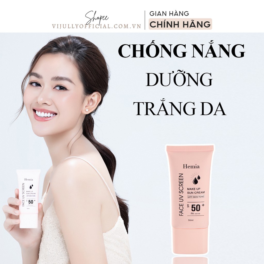 Kem chống nắng Hemia SPF50 PA++++ chống tia UV, nâng tone da nhẹ nhàng