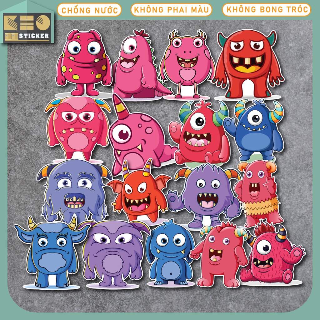 Combo 50 Sticker Cute Monster chống nước sticker dán laptop, điện thoại, đàn guitar, mũ bảo hiểm, vali. MSP: ST71