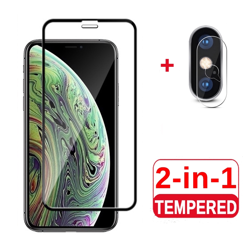 Miếng dán cường lực bảo vệ màn hình và ống kính camera cho iPhone 11 Pro Max 6 6s 7 8 Plus X XR XS Max