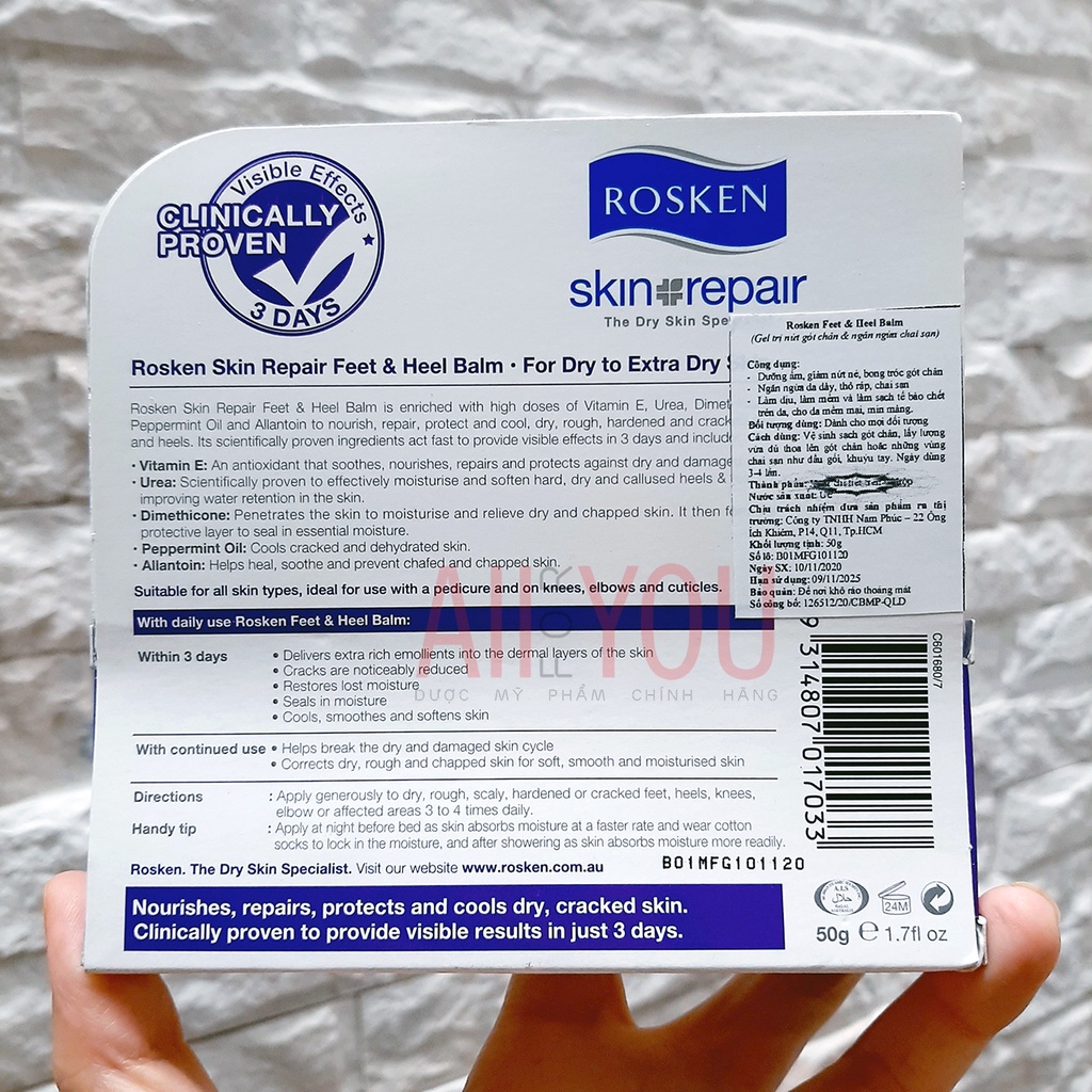 Rosken Feet & Heel Balm 50g - Gel Giảm Nứt Gót Chân & Ngăn Ngừa Chai Sạn.
