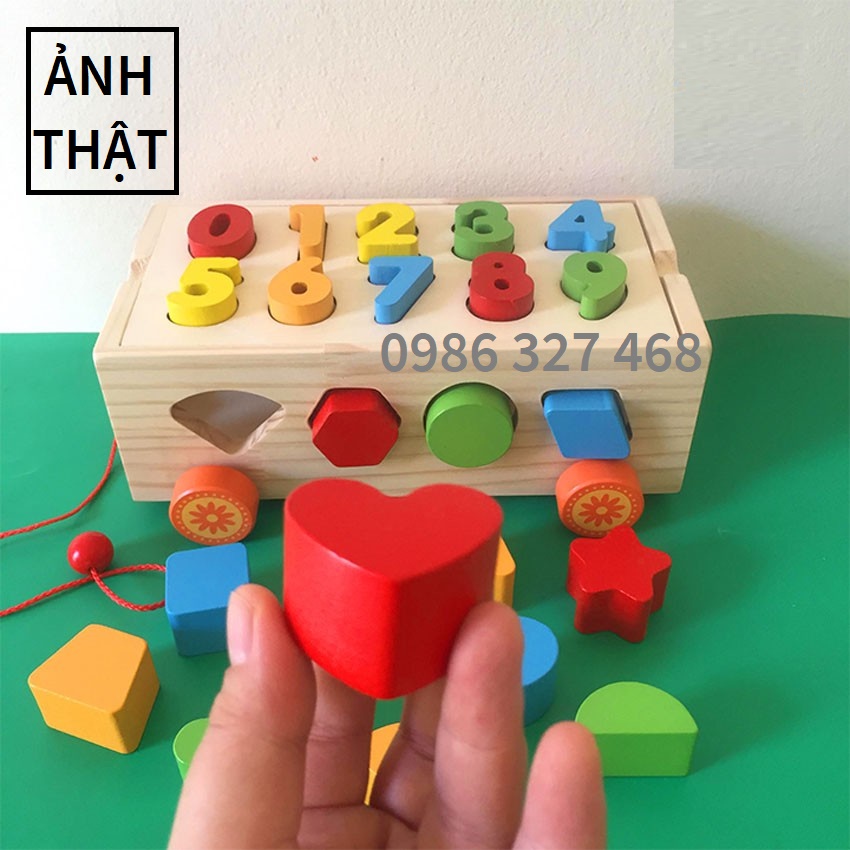 Đồ Chơi Montessori, Đồ Chơi Gỗ Thông Minh: Xe Kéo Thả Số Và Hình Khối Cho Bé