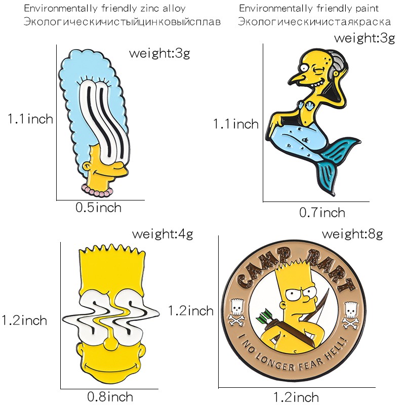 Ghim cài QIHE JEWELRY ve áo tráng men thiết kế hoạt hình Gia đình Simpson vintage 90S ngộ nghĩnh làm quà tặng