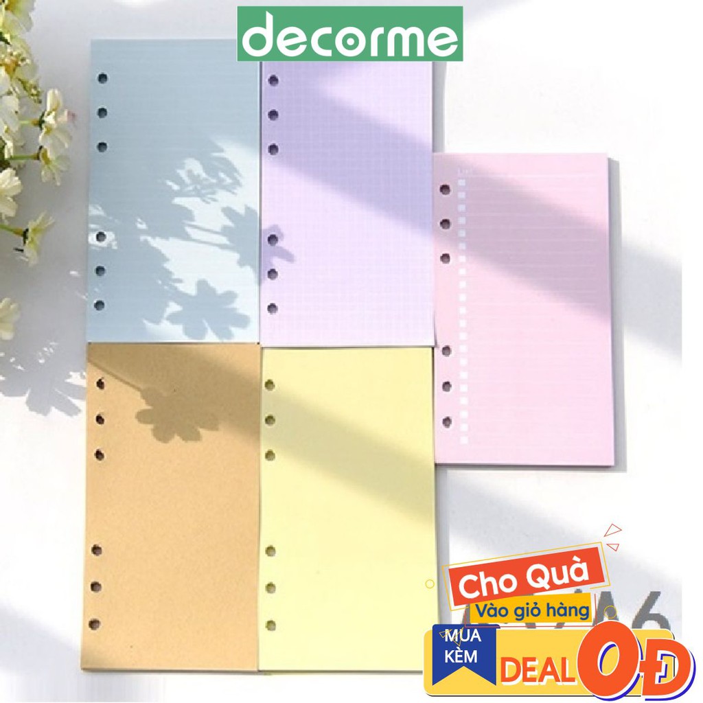 DecorMe Giấy refill màu pastel cho sổ còng 6 lỗ size A5 A6 làm sổ tay, bullet journal