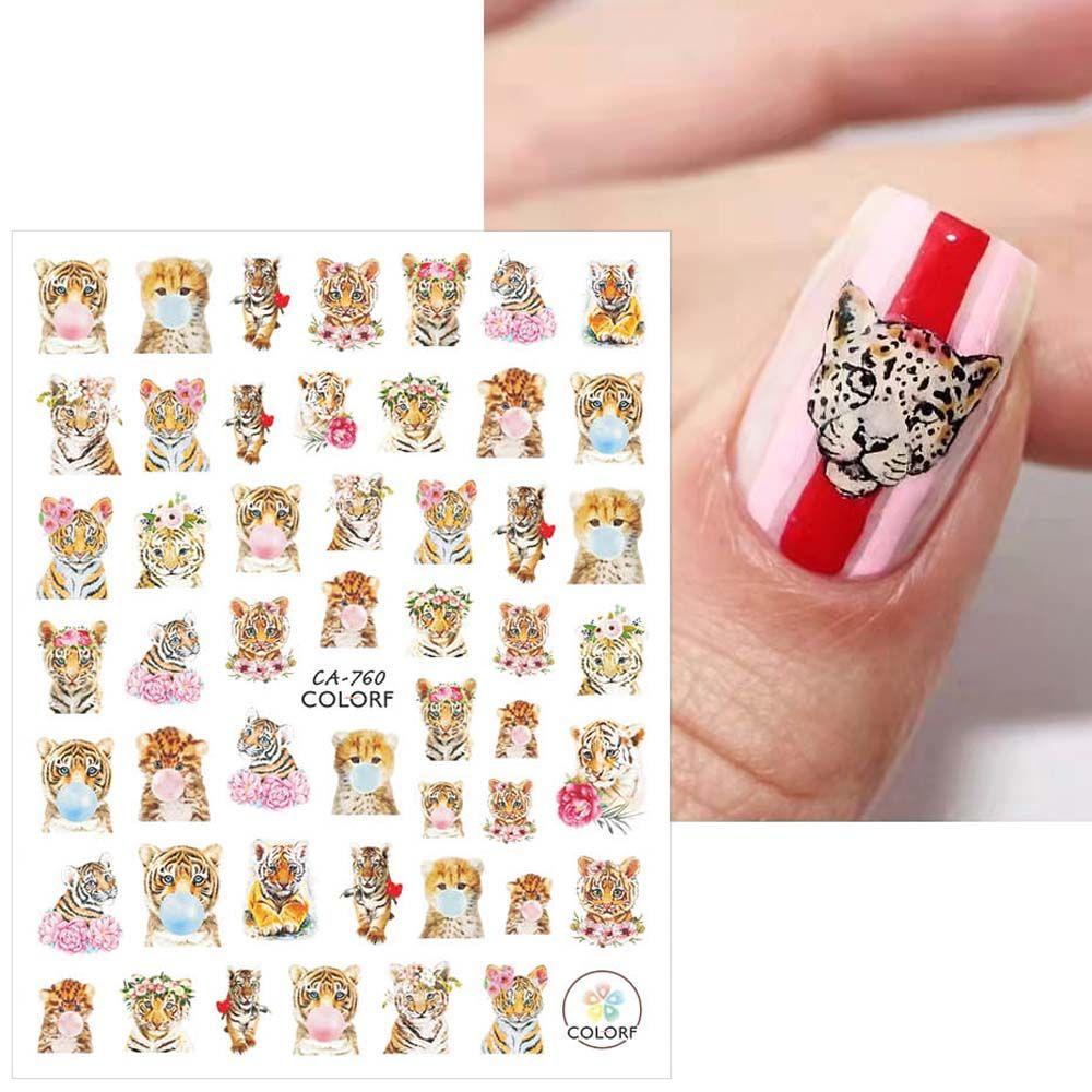 Miếng Dán Trang Trí Móng Tay In Hình Hổ Dễ Thương DIY