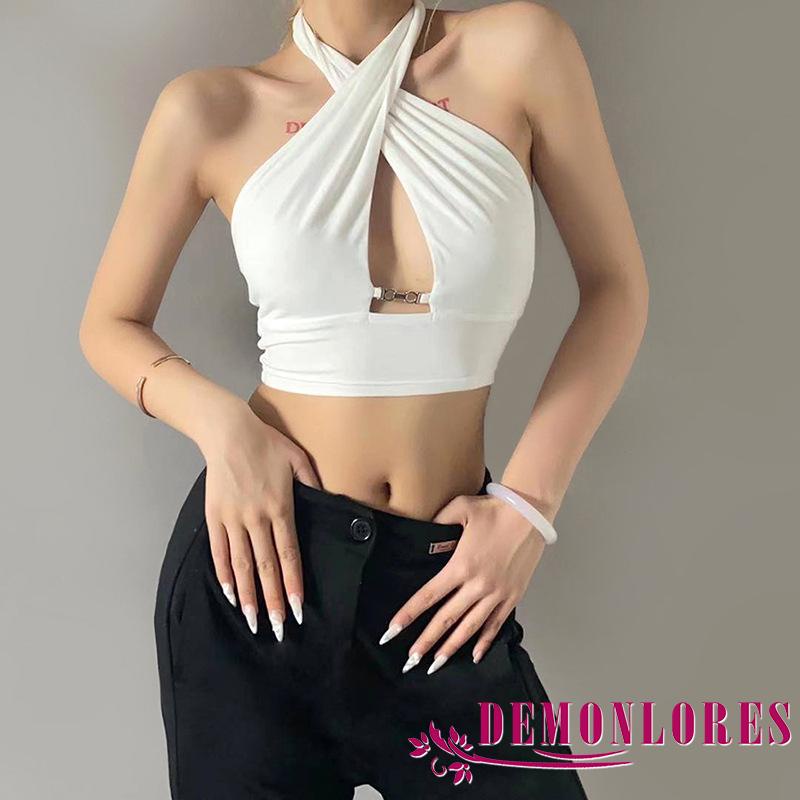 Áo Croptop Sát Nách Màu Trơn Thiết Kế Dây Đan Chéo Lưng Quyến Rũ | BigBuy360 - bigbuy360.vn