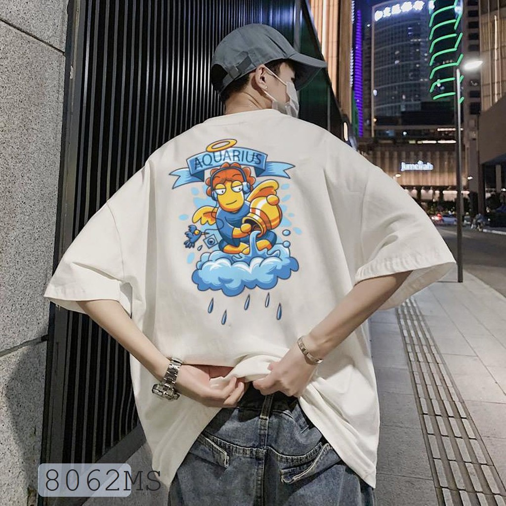 ÁO THUN UNISEX BẢO BÌNH Aquarius 12 CUNG HOÀNG ĐẠO AOMI 8062MS TAY NGẮN TAY LỠ NAM NỮ CHẤT VẢI LOẠI MỘT