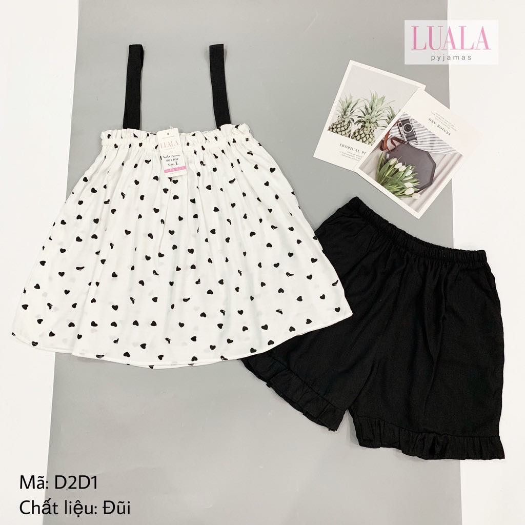 Bộ ngủ hai dây chất đũi mịn mát