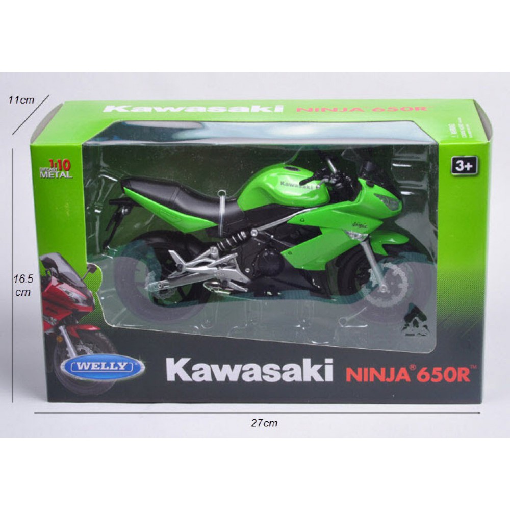 Mô hình moto Kawasaki Ninja 650R tỉ lệ 1:10 WELLY