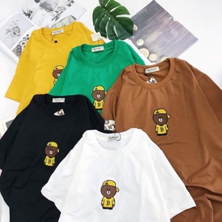 Áo thun SAY HAPPY thêu gấu Brown 100% Cotton