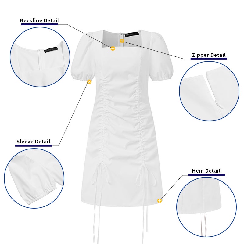 Đầm mini ZANZEA cổ vuông tay phồng lưng cao phối dây rút thời trang Hàn Quốc cho nữ