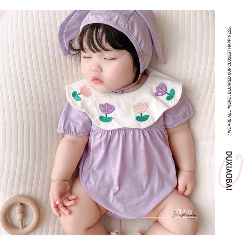 Bộ Áo Liền Quần In Hoa Tím Dễ Thương Cho Bé Gái 0-24 Tháng Tuổi