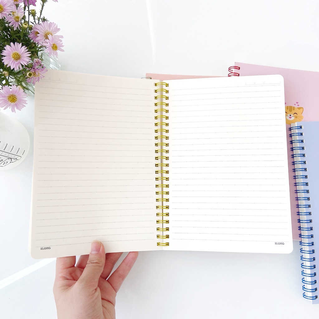 Combo 2 Sổ Size A5 Lò Xo 120 Trang Caro Kẻ ngang 100GSM KLONG Làm Bullet Journal và Planner Sổ Tay