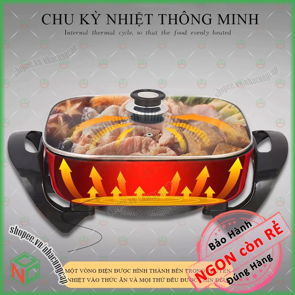 [KhoNCC] Nồi Lẩu Điện Đa Năng - Hình Vuông Cỡ Lớn 5 Lít, Chiên Xào Hầm Luộc Rán - Chống Dính Lau Chùi Dễ Dàng - NLVQ-540