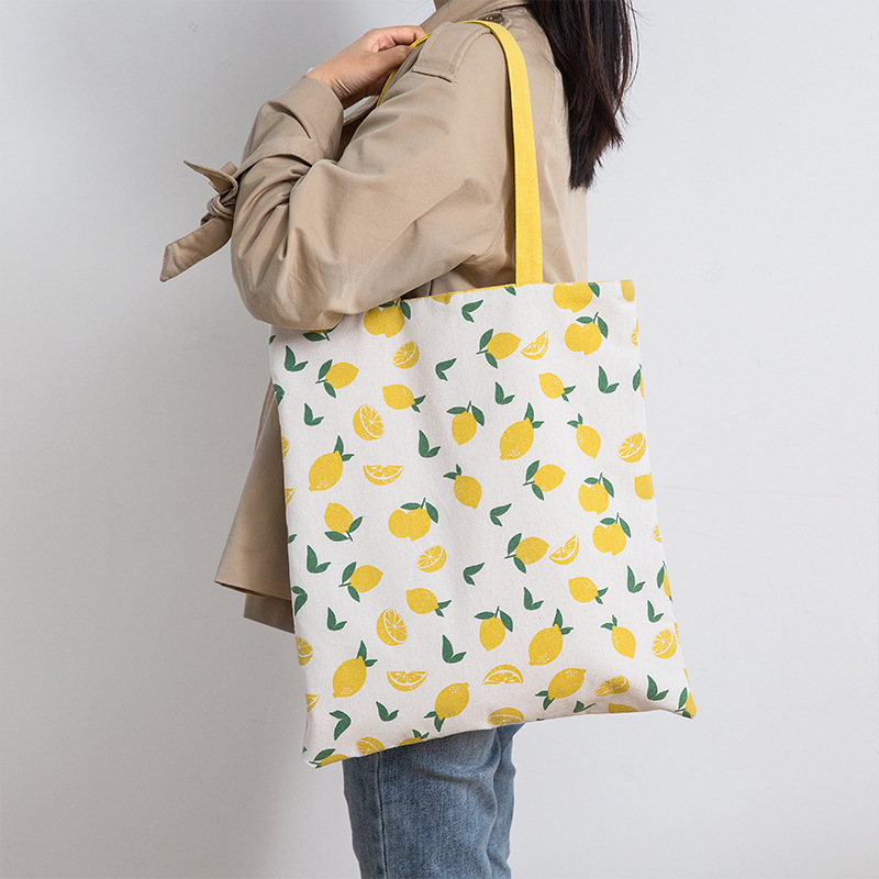 Túi Tote Vải Canvas In Họa Tiết Trái Cây Thời Trang Thân Thiện Với Môi Trường Có Thể Gập Lại