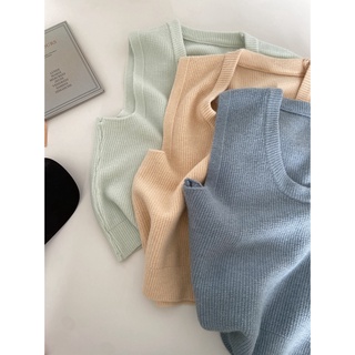 ❆✖Cô gái trên mây. Màu kem phù hợp với bầu không khí, cô gái tinh tế trong Hàn Quốc, áo vest dệt kim không tay cổ tròn đ
