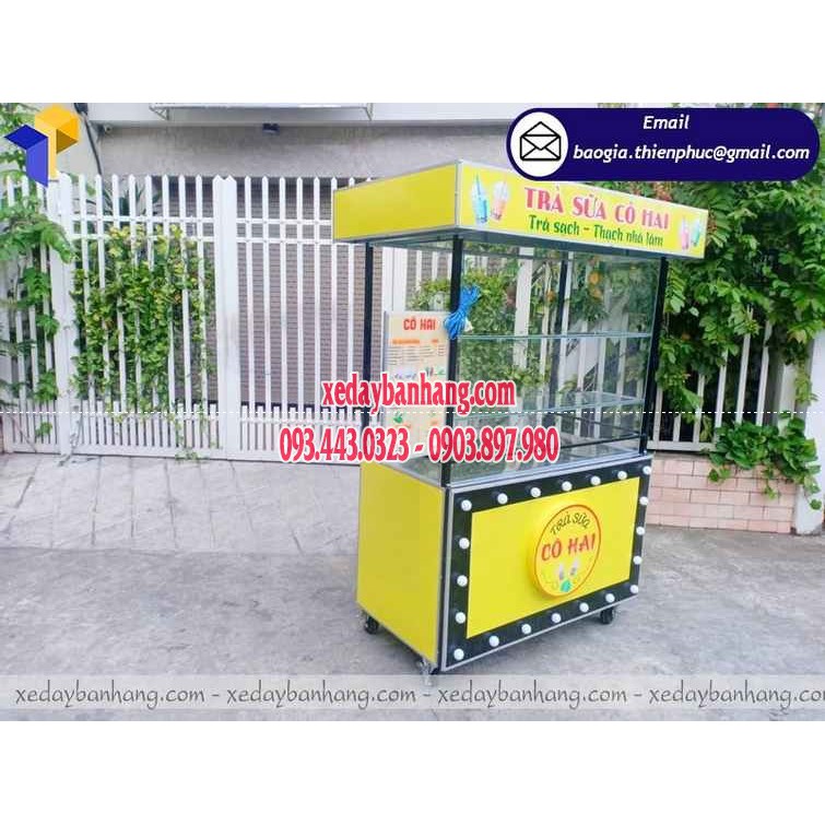 Xe đẩy bán trà sữa nhà làm bằng inox chất lượng cao - xedaybanhang.com
