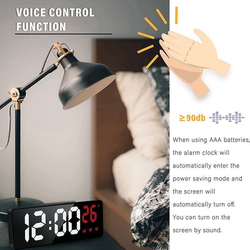 Đồng Hồ Báo Thức Kỹ Thuật Số Màu Đen Có Đèn LED Hiển Thị Nhiệt Độ