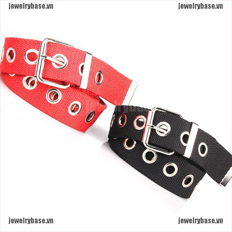 [Base] Women Belts Studded Grommet Holes Single Pin Buckle Canvas Belt Waistband Nylon [VN]