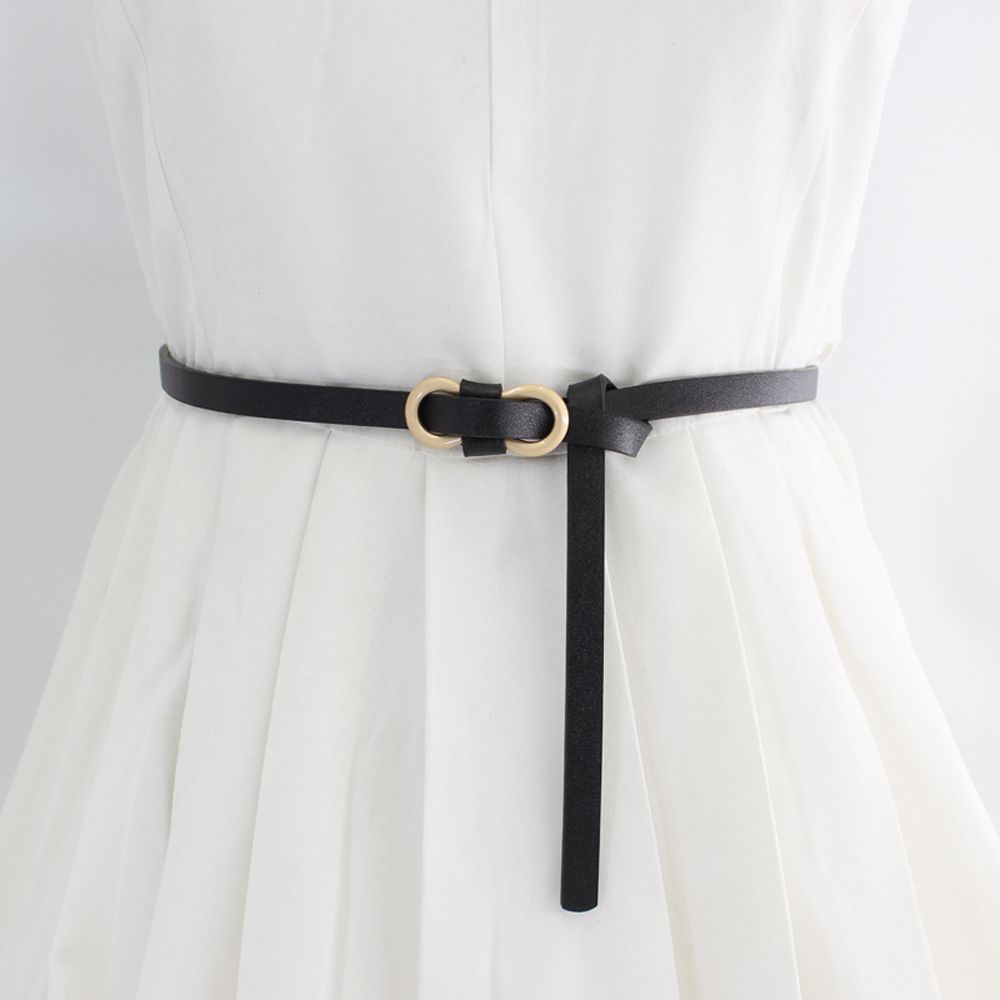 Thắt lưng da phối khóa kim loại mỏng màu trơn đơn giản dễ điều chỉnh phong cách vintage thích hợp cho đầm / quần dài nữ