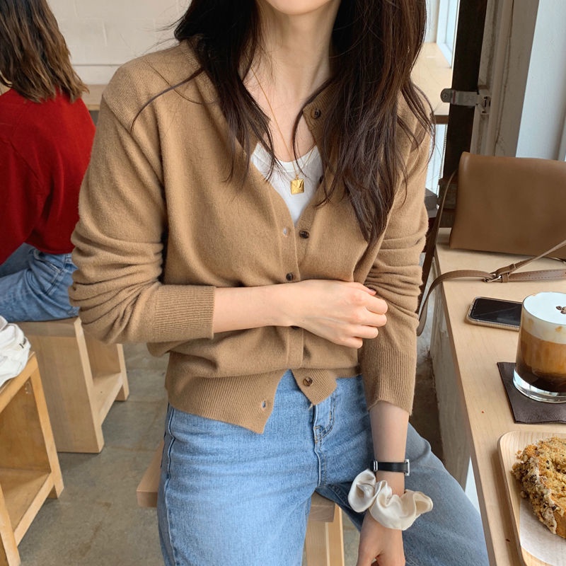 Áo khoác cardigan dệt kim tay dài màu trơn mẫu  thời trang thu đông dành cho nữ