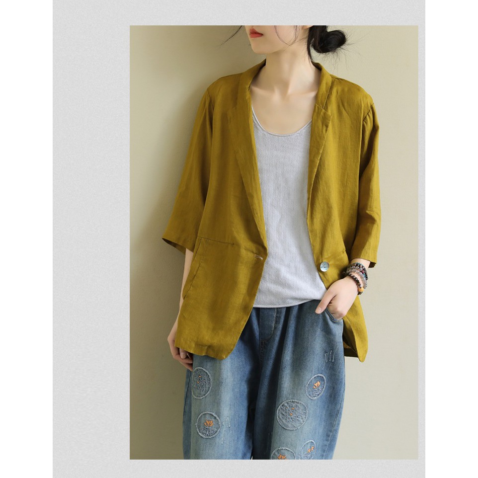 Áo vest balze linen dáng lửng tay lỡ 2 túi bên, chất vải linen tự nhiên, thời trang phong cách Nhật Bản | BigBuy360 - bigbuy360.vn