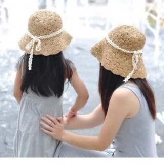 nón cặp mẹ và bé, mũ cói cặp đôi phong cách Hàn