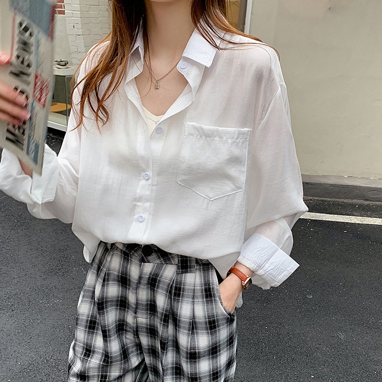 Áo sơ mi đũi nữ dài tay, áo sơ mi trắng nữ Form rộng 𝐒𝐓𝐘𝐋𝐄 𝐔𝐋𝐙𝐙𝐀𝐍𝐆 - Chất đũi xước cực Mềm - Min - Mát | SchoolF | BigBuy360 - bigbuy360.vn