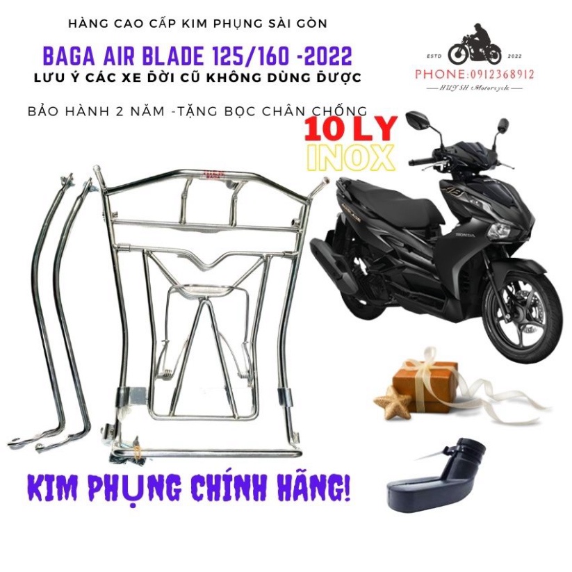 Baga Air Blade 2023 / AB 2023 Màu Titan Chất Liệu Inox 10 ly Kim Phụng