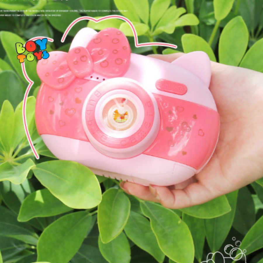 Đồ chơi máy ảnh thôi bong bóng xà phòng tự động hình mèo Kitty có nhạc và đèn dễ thương cho bé