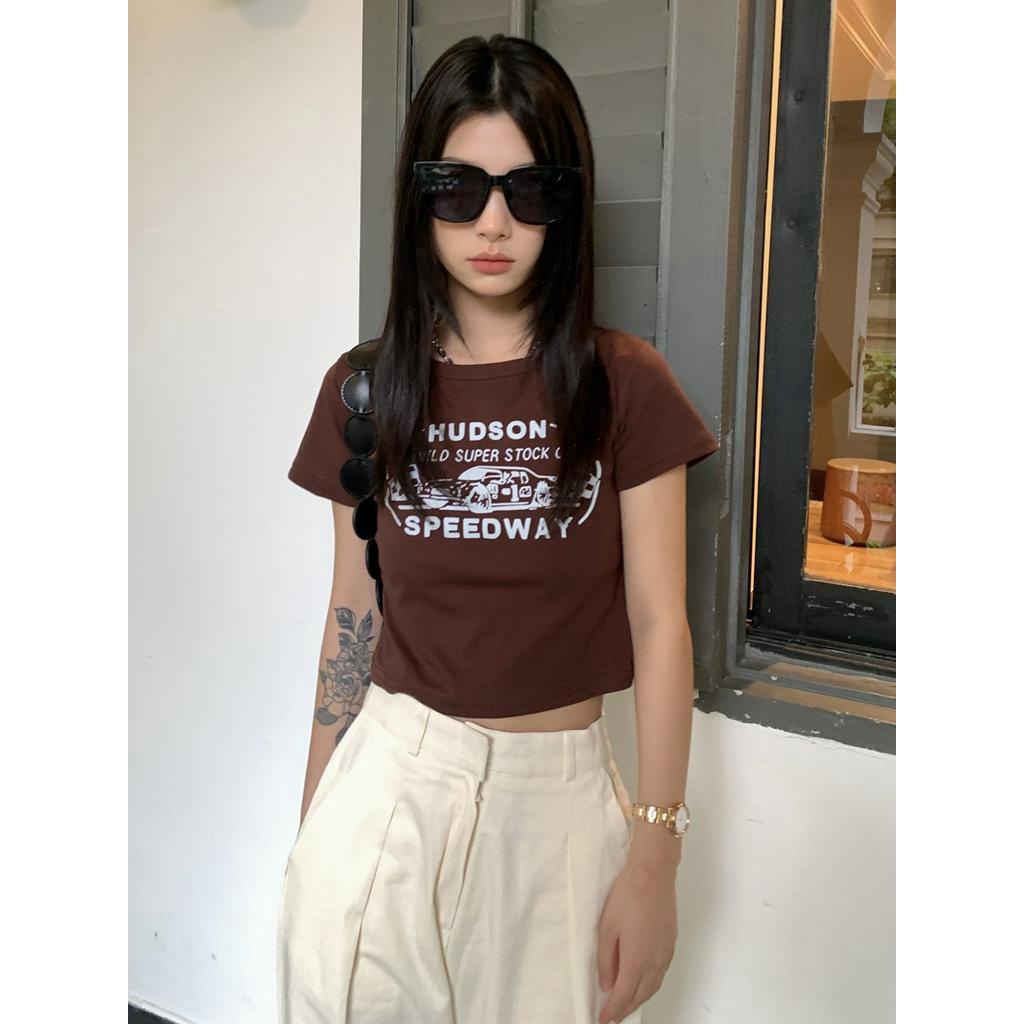 Áo Thun Dáng Ngắn Ngắn Ngắn Tay In Hình Phong Cách Retro Cá Tính 53572