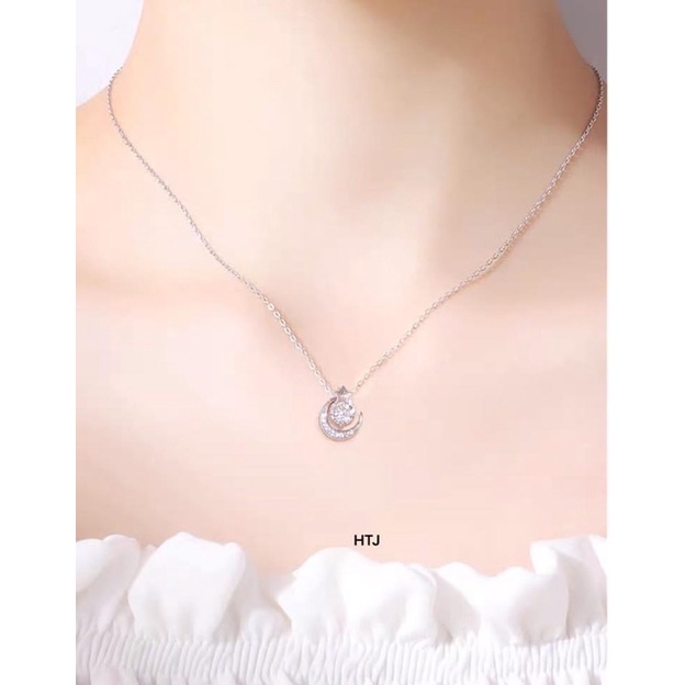 Dây chuyền THJ - Vòng cổ trăng sao đính đá sang trọng , chuẩn bạc ta