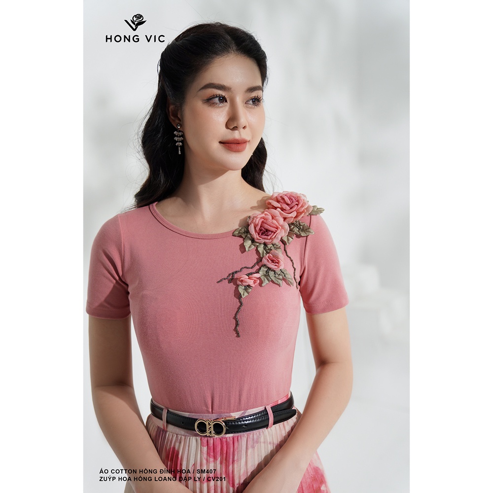 Chân váy nữ thiết kế Hong Vic hoa hồng loang dập ly CV201