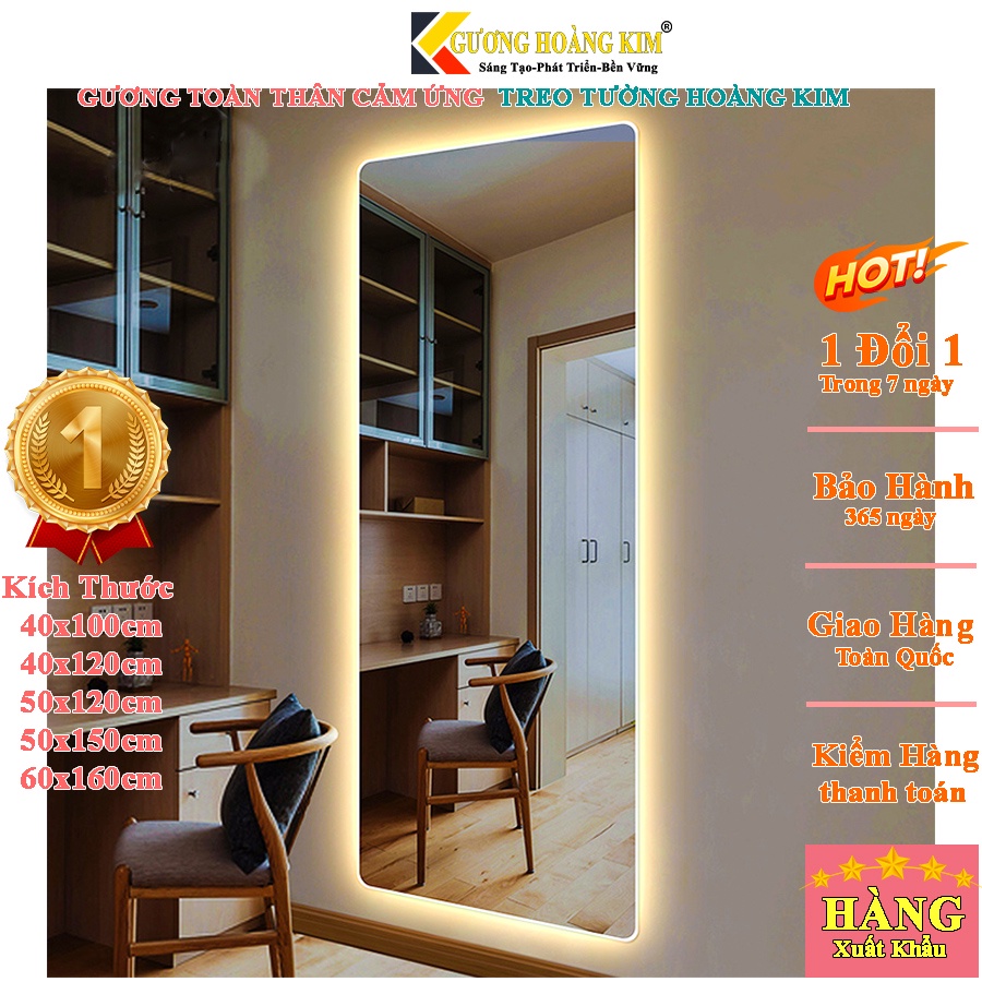 Gương soi toàn thân có đèn led không viền, treo tường trang điểm kích thước 50x160,60x170cm MIRRORTOCTOCHK-1010